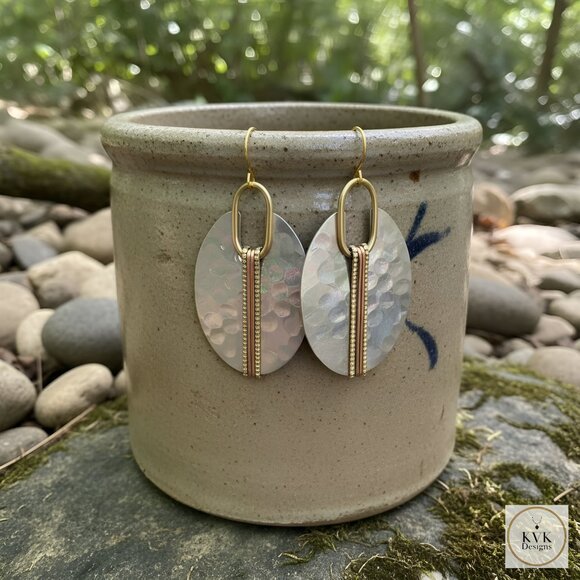 Mixed Metal Silver Oval Earrings - Boho Earrings - Picture 10 of 11